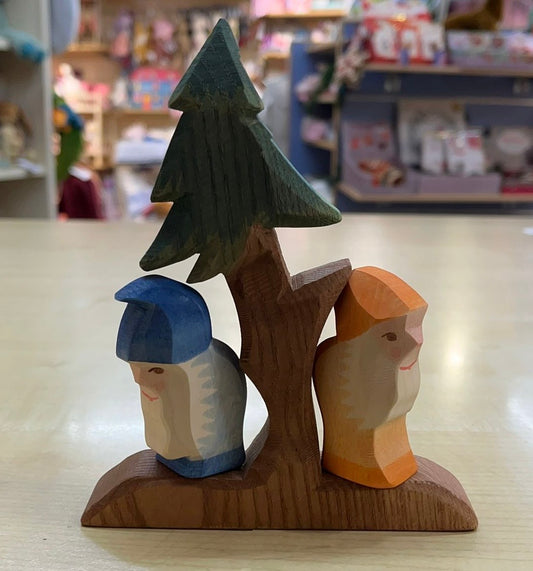 Ostheimer Set, Zwerg blau 25045 + Zwerg orange 25044 + Tanne für Tannenzwerge 25094