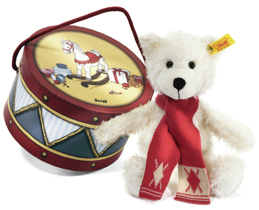 Bär Teddy Charly mit Trommelbox weiß 23 cm, Steiff 113253